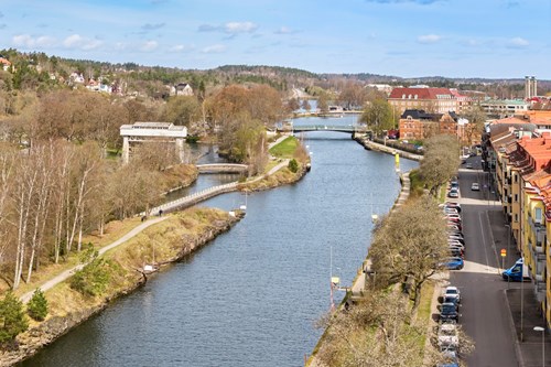 Ett stenkast från fina promenadstråk längs kanalen!
