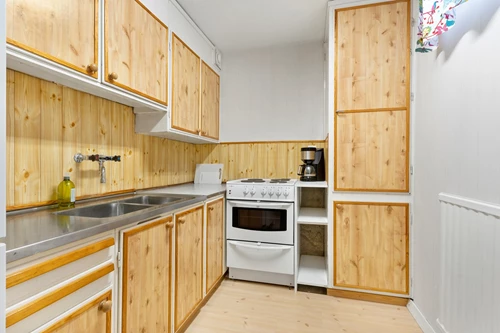 Kök till övernattningslägenhet.